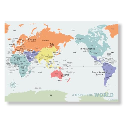 [自然と知識が身に付くインテリア] ankley(アンクレー) 学習ポスターA2 世界地図 カラー インテリアポスター 子供部屋 目に優しい