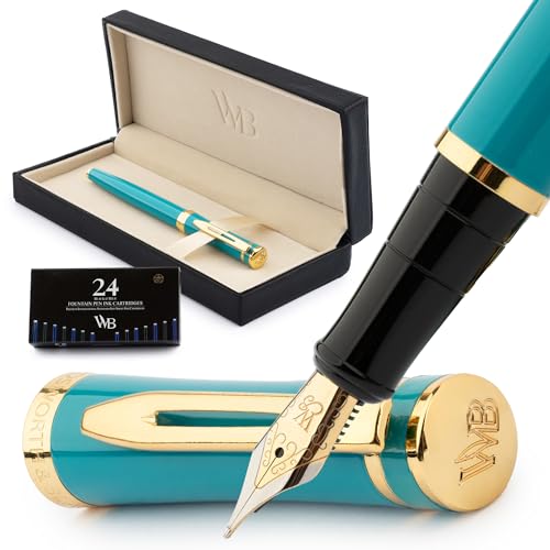 Wordsworth & Black Fountain Pen Set, Medium Nib, Includes 6 Ink Cartridges and I...