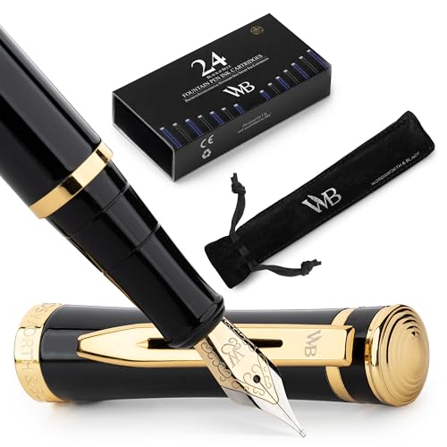 Wordsworth & Black Fountain Pen Set, 18K Glided Medium Nib, Includes 24 Pack Ink...