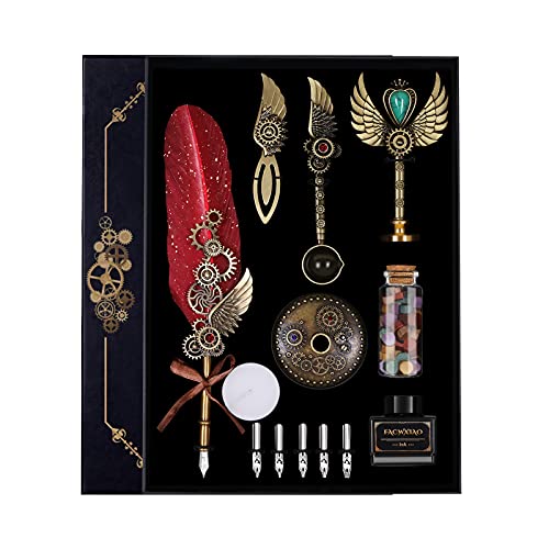 Facwxiao 羽ペン、羽ペンとインクセット、羽ペンセット、カリグラフィーセット、手書き好きへのクリスマスギフト、誕生日プレゼント、ヴィンテージオーナメント(...