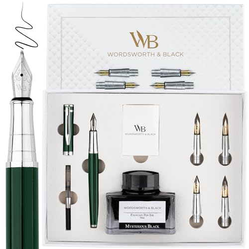 Wordsworth & Black 万年筆ギフトセット、インクボトル、6つのインクカートリッジ、インクリフィルコンバーター、4つの交換用ペン先、プレミアムパッ...