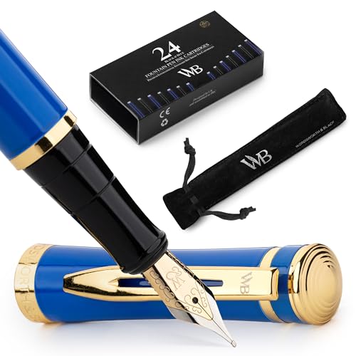 Wordsworth & Black Fountain Pen Set, 18K Glided Medium Nib, Includes 24 Pack Ink...