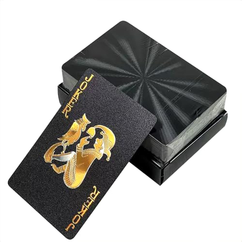 VitalBloom 54枚入り ブラック マジック用トランプ ゴールドホイル 防水 トランプ パーティー 集会 ゲーム 収納ケース付き (1個組)