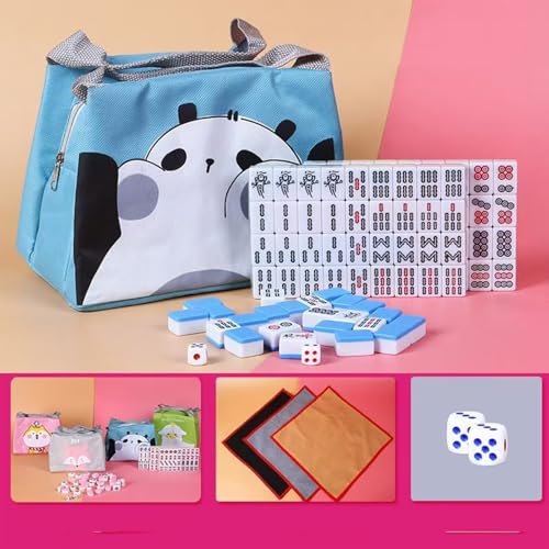 麻雀牌 麻雀セット 144枚 収納バッグ付き 麻雀マット付き 超軽量 麻雀パイ 携帯便利 ポータブル 家庭 旅行用 初心者 ミニ 持ち運び便利 サイコロ2個 樹脂材質 おもちゃ ブルー 24*16*12mm