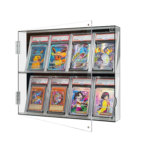 GUNSEED psa 収納ケース アクリル カードディスプレイケース -psa 壁掛け、透明性が高、マグネット扉、UVカット機能付き、トレーディングカード8枚...