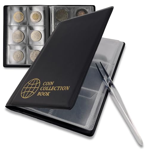 CREATERA コインアルバム スーベニアメダルケース 60枚収納 先端ゴムピンセット付 大容量 硬貨 記念硬..