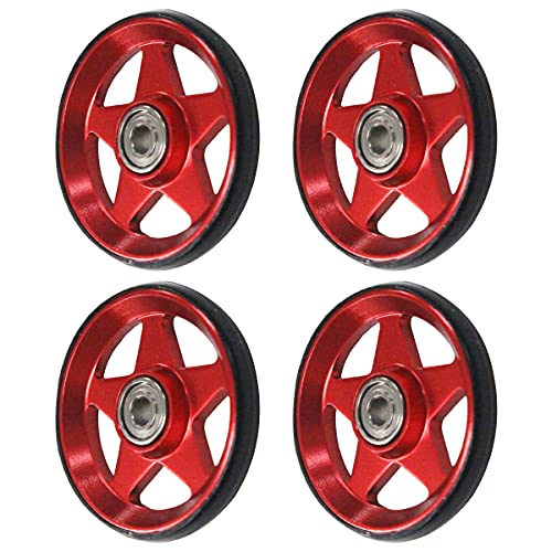 ミニ四駆 オール アルミ ベアリング ローラー 4個 セット 19mm プラリング付 5本スポーク 星型 レッド×..