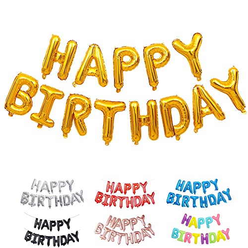 Lausatek 誕生日 飾り バルーン アルミ風船 HAPPY BIRTHDAY ハッピー バースデー 文字 飾り付け リボン付き ゴールド