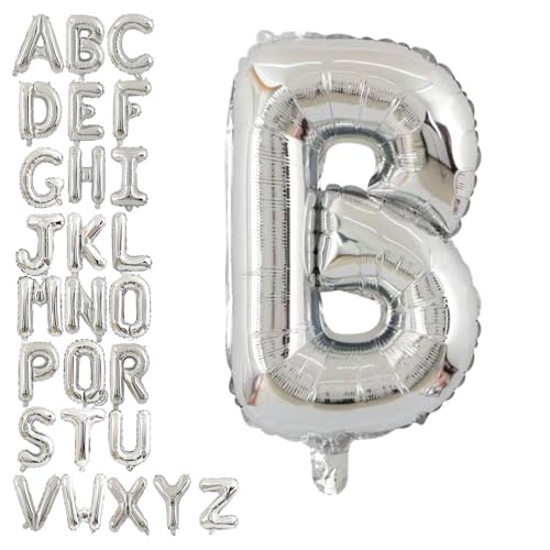 シルバー アルファベット バルーン セット、誕生日、結婚式、パーティー装飾用、自由組み合わせ可能 16インチ (シルバー B)