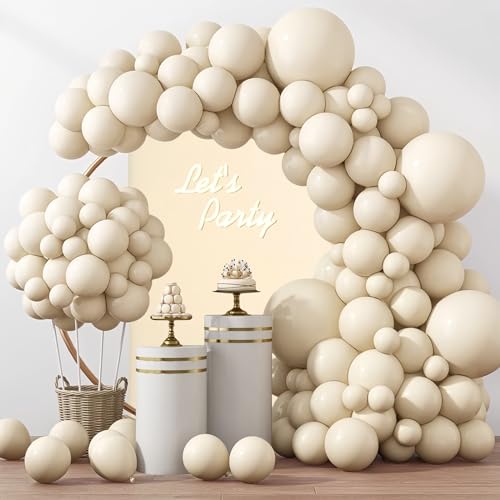 バルーン ベージュ142個のサンドホワイトバルーン 異なるサイズ 45.7センチ 30.5センチ 25.4センチ 12.7センチ ベージュバルーンガーランドアー...