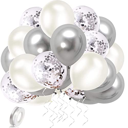 EXGOX 90個 風船 バルーン シルバー お誕生日 ゴム風船 セット 飾り付け happy birthday バルーン 吹雪入れ 誕生日会 母の日 バースデ...