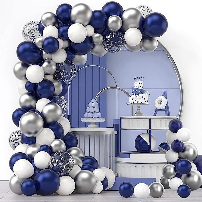jopoon風船 バルーンセット 誕生日飾り 120 点セットネイビーブルー マカロン風船 紙吹雪風船 結婚式 記念日 誕生日 二次会 子供会 お祝い パーティー装飾