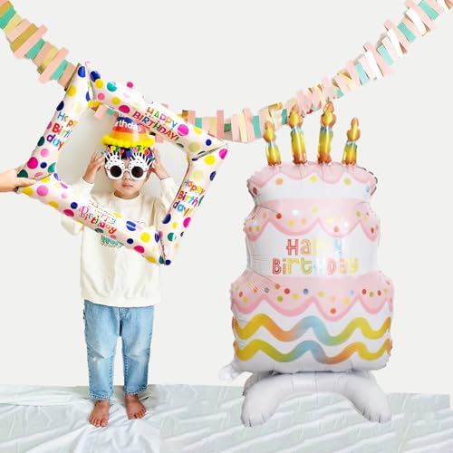 GOODCHI 特大サイズ!誕生日バルーン アルミ パーティーグッズ ケーキ フォトフレーム 飾り付け 男の子 女の子 かわいい 大きめ プレゼント おしゃれ ...