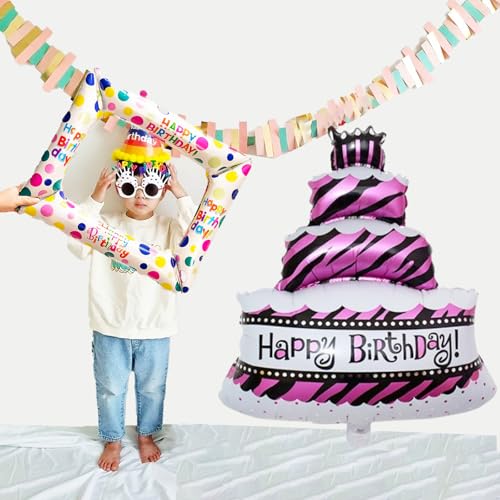 GOODCHI 特大サイズ!誕生日バルーン アルミ パーティーグッズ ケーキ フォトフレーム 飾り付け 男の子 女の子 かわいい 大きめ プレゼント おしゃれ ...