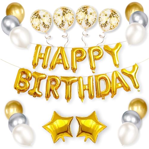 誕生日 バルーン バースデー 飾り付け 風船 金の風船 セット シンプル 飾り HAPPY BIRTHDAY ガーランド 紙吹雪風船 パーティー お祝い 記念日...