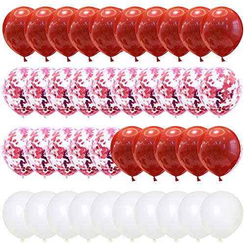 Lausatek バルーン 風船 40個 きらきら紙吹雪風船 飾り 装飾 誕生日 バースデー パーティー 結婚式 サプライ ズ お祝い イベント (レッド)