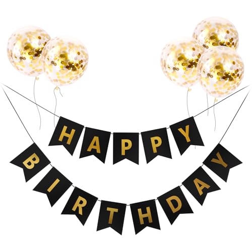 誕生日 飾り付け バルーン 紙吹雪風船セット 飾り 装飾 バースデー パーティー HAPPY BIRTHDAY お祝い イベント (ブラック)