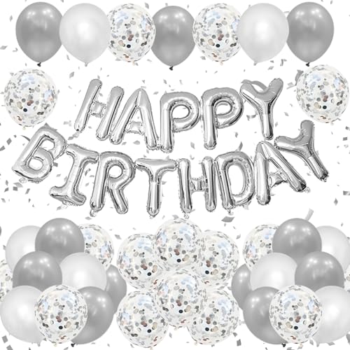 Lausatek バルーン 誕生日 風船セット 銀 HAPPY BIRTHDAY バースデー 紙吹雪風船 きらきら コンフェッティ 飾り付け パーティー サプラ...