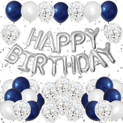 Lausatek バルーン 誕生日 風船セット 青 銀 HAPPY BIRTHDAY バースデー 紙吹雪風船 きらきら コンフェッティ 飾り付け パーティー サ...