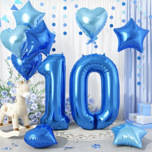 誕生日 バルーン 風船セット 飾り付け 10歳 大きい数字 ナンバー10 ハート 星 スター アルミ風船 10個セット バースデー 飾り 記念日 お祝い パーテ...