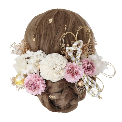 Bud Flower バドフラワー 髪飾り 成人式 卒業式 ドライフラワー 水引 金箔 和装 振袖 袴 ヘッドドレス 結婚式 七五三 アクセサリー hair-1...