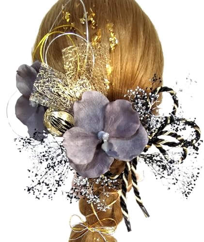 【髪飾りカスミ専門店Tata8】3色展開 成人式 髪飾り 振袖 結婚式 卒業式 袴 和装 高級アスカベルベット バンダオーキッド グレー/ゴールド/黒/シルバー (グレー/ゴールド/黒/シルバー)73a