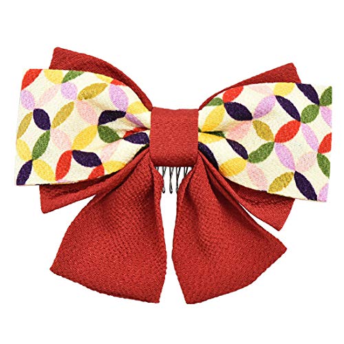 和装 髪飾り 卒業式 袴 日本製 [なごみや] 大正 リボン 垂れ付き ちりめん 友禅 コーム レディース 3赤地七宝