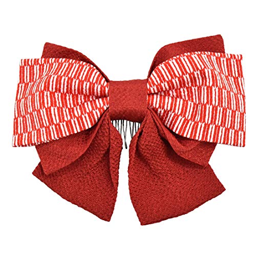 和装 髪飾り 卒業式 袴 日本製 [なごみや] 大正 リボン 垂れ付き ちりめん 友禅 コーム レディース 5赤地赤矢絣