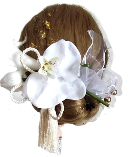 【高級大輪造花 日本製/国産 髪飾り 8点セット】成人式・振袖・結婚式・卒業式・袴・前撮り｜本物の大きい花｜着物・和装・ウェディングドレス・浴衣対応｜胡蝶蘭・チューリップ・カラ