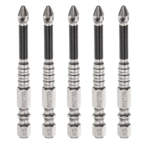 乐天商城 - uxcell 5本セット プラスビット ドライバービット PH2 長さ70mm 六角軸 強力磁気ビット 滑り止め 電動ドライバー用 シルバー