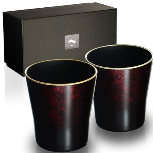 マーブルレッド タンブラー ペアセット 渕金/渕銀 モダン 漆器 あたかや atakaya 日本製 食器洗浄機対応 カップ コップ フリーカップ お祝 ギフト 父の日