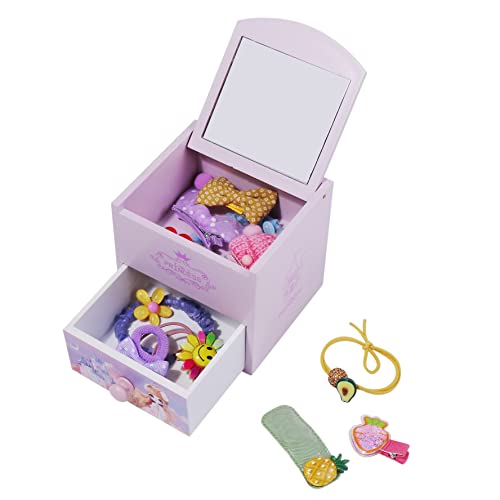 木製 子供用 アクセサリー ケース ジュエリー ボックス 女の子 鏡付き おもちゃ 宝石箱 収納 BOX 宝物 ..