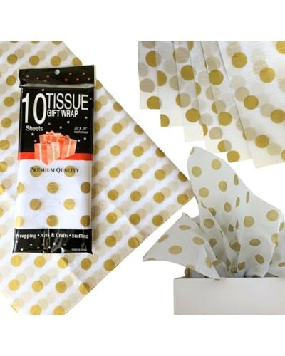yacanova 薄葉紙 50×70cm 10枚 薄紙 ラッピングペーパー 包装紙 ラッピング 梱包 緩衝材(ドット ゴールド)1パック(10枚)