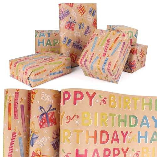 CCINEE 誕生日 包装紙 ラッピングペーパー ギフト包装 梱包 Birthday Wrapping paper 3ロール 44*300cm クラフト紙 贈り...