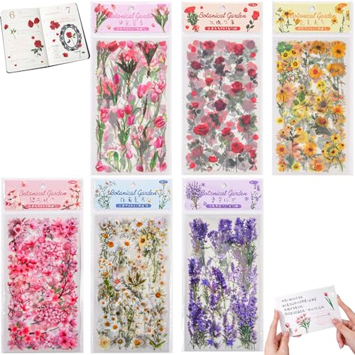 Seiunn 花 シールセット コラージュ 素材 フレークシール ステッカー 可愛い ins風 PET 半透明 防水 大容量 カレンダー ノート 手帳 日記装飾...
