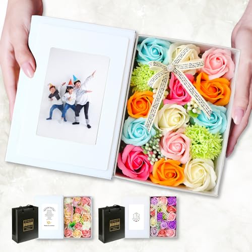 TUKUMO ブック型ソープフラワー 紙袋付き フォトフレーム 写真立て ギフト L判 2L判 ボックス 母の日 父の日 敬老の日 花束 送別会 お花 誕生日 お祝い 内祝い 枯れない花 プレゼント 退職祝い