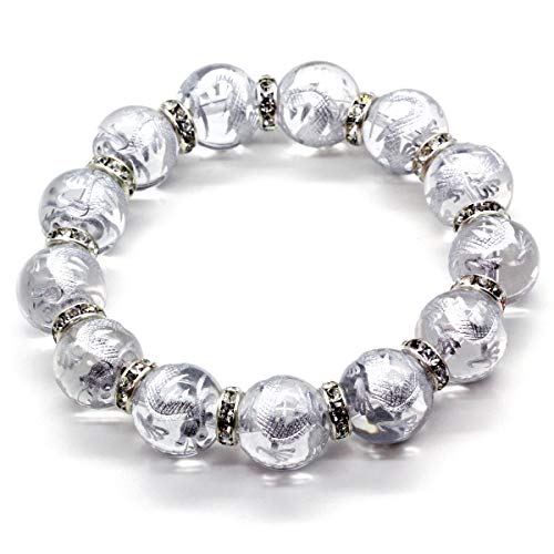 [石輝] 銀彫り五本爪皇帝龍 水晶 16mm シルバーロンデル 数珠 メンズ ブレスレット 桐箱付き 天然石 [b182]