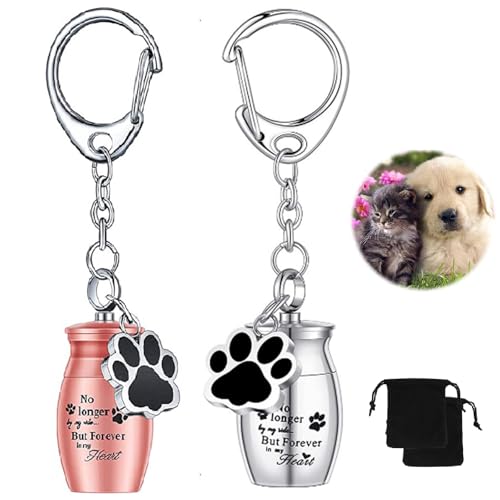 siawadeky ミニ骨壷 遺骨 キーホルダー 2個セット 収納袋付き 遺骨入れ ペット 骨壺 密封性 防湿 防水 ..