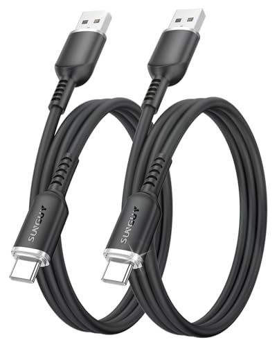SUNGUY USB Type C ケーブル 1M 絡まないケーブル シリコン素材採用【2本セット】18W高速充電 USB-A to USB-C USB2.0データ転送 Android Auto/Carplay対応 高耐久性 iPhone16/15シリーズ/Galaxy S24 ultra/iPad Pro/iPad air 5