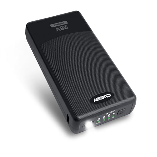 Cakoey 空調作業服 バッテリー【28V高出力&26000mAh 着&脱式クリップ付き】 モバイルバッテリー DC/USB出力ポート付き 4段階調節 LED...