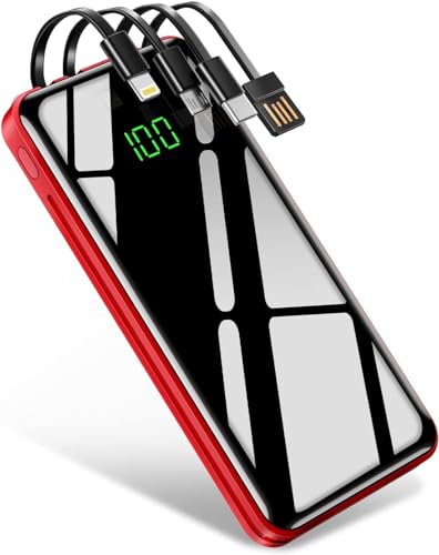 【30000mAh & 4台同時充電】 モバイルバッテリー 大容量 (4本ケーブル内蔵/LEDライト付き/PSE技術基準適合) バッテリー 携帯充電器 スマホ充電器 USB-C入出力ポート モバイル・バッテリー LCD残量