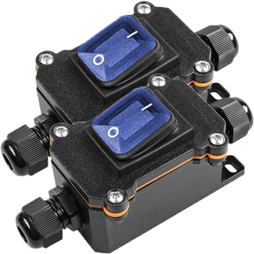 MKBKLLJY インラインコードボックス 防水スイッチ 2ウェイジャンクションボックス PG9 ケーブルグランド IP66 KCD4 ブルー LED ライトトグル 4ピン 2ポジション オンオフ セルフロック DPST AC/DC 20A 12(2)