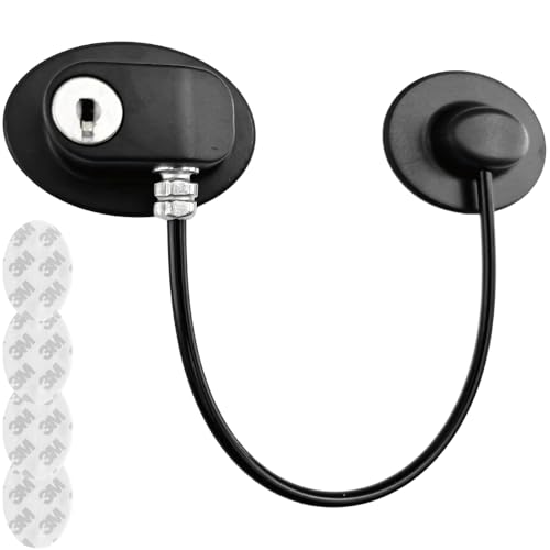 Chicer ドアロック 後付け 鍵付き チャイルドロック 3M強力粘着 工具不要 補助錠 引き出し 冷蔵庫 扉 取付簡単 防犯 セキュリティ (ブラック, 1...