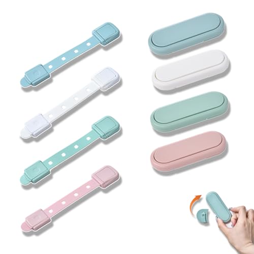 TUDOUZZZ チャイルドロック ドアロック 引き出しロック 子供 赤ちゃん ドアロック 長さ調整可 地震対策 安全ロック 家具を傷つけない (ホワイト、ブル...