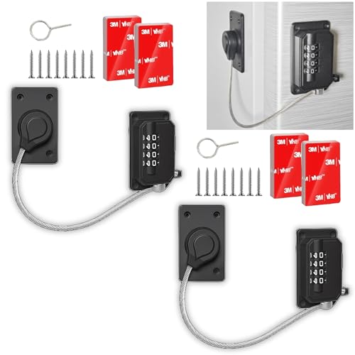 GRHONC ドアロック チャイルドロック 後付け 穴あけ不要 ダイヤル式 強力ワイヤー 360度回転 引き戸 室内ドア 鍵 ?供 防犯 (ブラック2個)