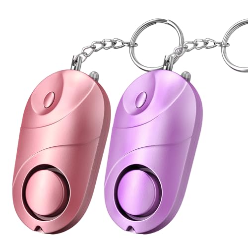 防犯ブザー 防犯アラーム 2個セット Qosea 140dB 爆音 LEDライト付き 防水 防犯ベル 小学生/女性/お年寄り 大音量アラーム 痴漢撃退 誘拐防止 ピンを抜くだけ ピンク+パープル