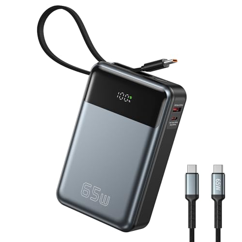 Cheergo モバイルバッテリー 65W急速充電 26800mAh大容量 内蔵Type-C充電ケーブル入力/出力可能 ノート..