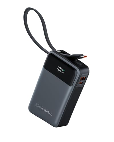 SAKPEAK PC モバイルバッテリー 20000mAh 大容量 PD 65W 急速充電 PD3.0/QC3.0 USB-Cケーブル内蔵 3台同時充電 3ポー...