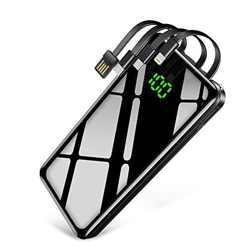 KYOKA モバイルバッテリー 【35000mAh & ケーブル内蔵 & PSE認証済】 大容量 4in1ケーブル内蔵 急速充..