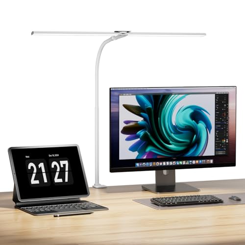 Wobane LED デスクライト クリップ式 ホワイト ダブル光源 1400lm 明るい 卓上ライト 無段階調光 5段階調色 Ra85演色 目に優しい 電気ス...